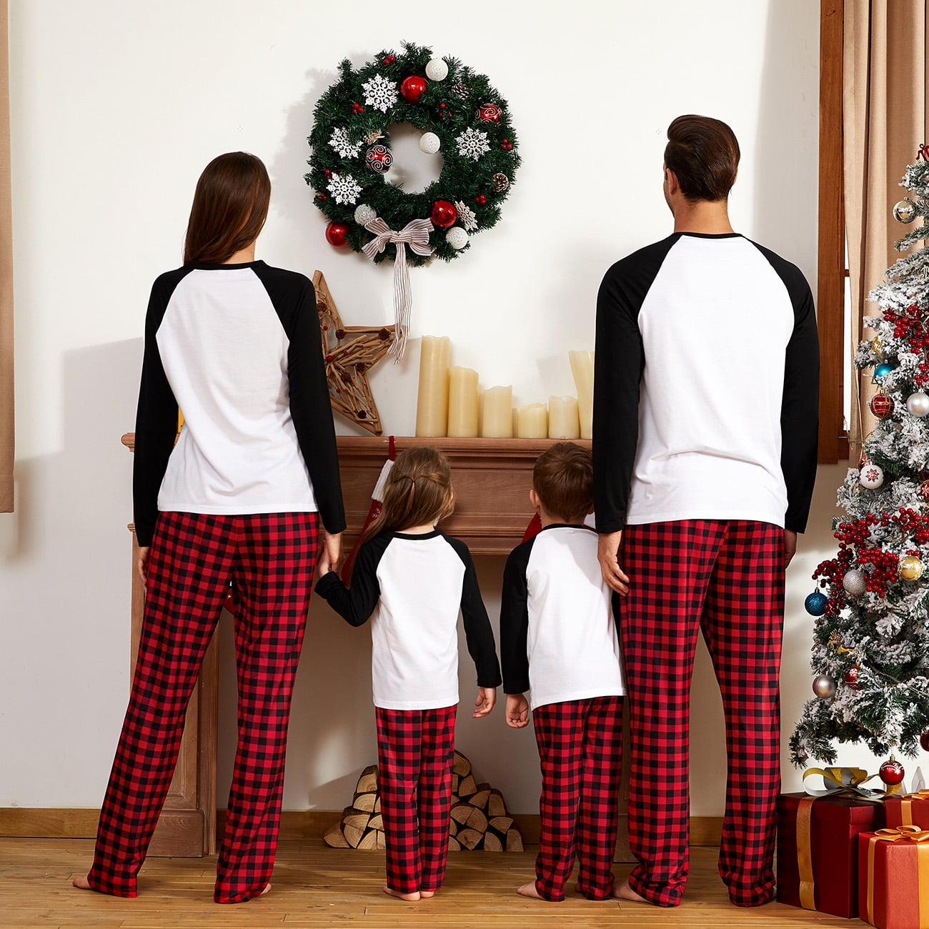 PatPat Christmas Pajamas Plaid Deer Family Matching Women Pajamas Sets for Men Baby Kids Girls Boys, Black/White, 6-7 Years