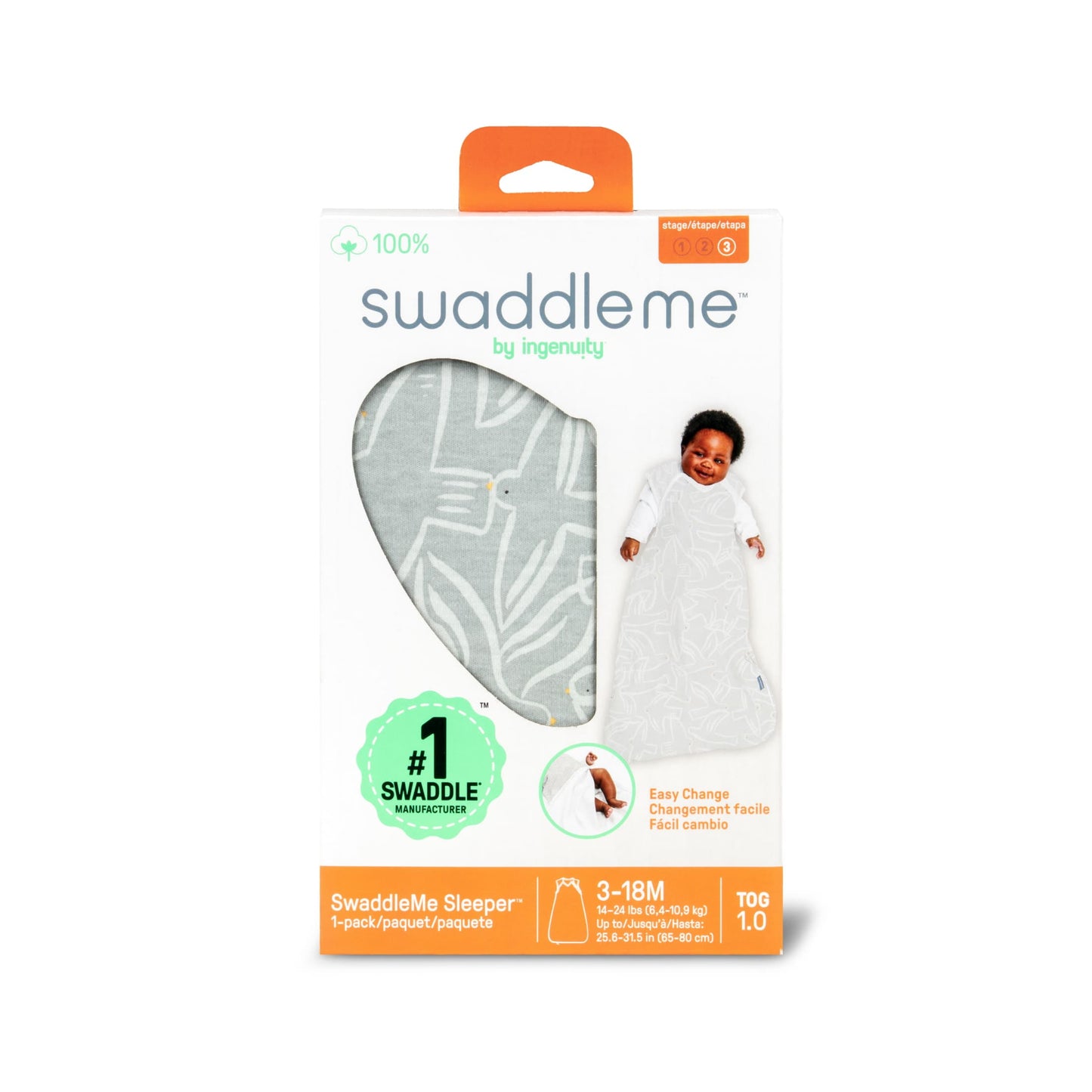 SwaddleMe by Ingenuity Night Sack Sleeper, Size 3-18 Months, 14-24 Pounds, 1.0 TOG, 100% Cotton