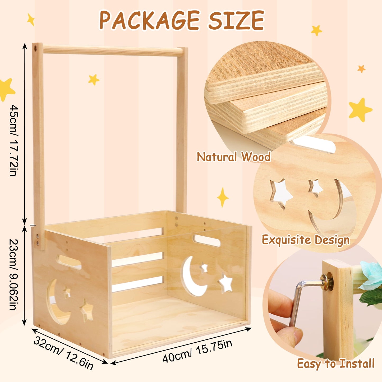 Baby Shower Crate Closet with Acrylic Clear Front Panel, Wood Shower Basket for New Baby Gift