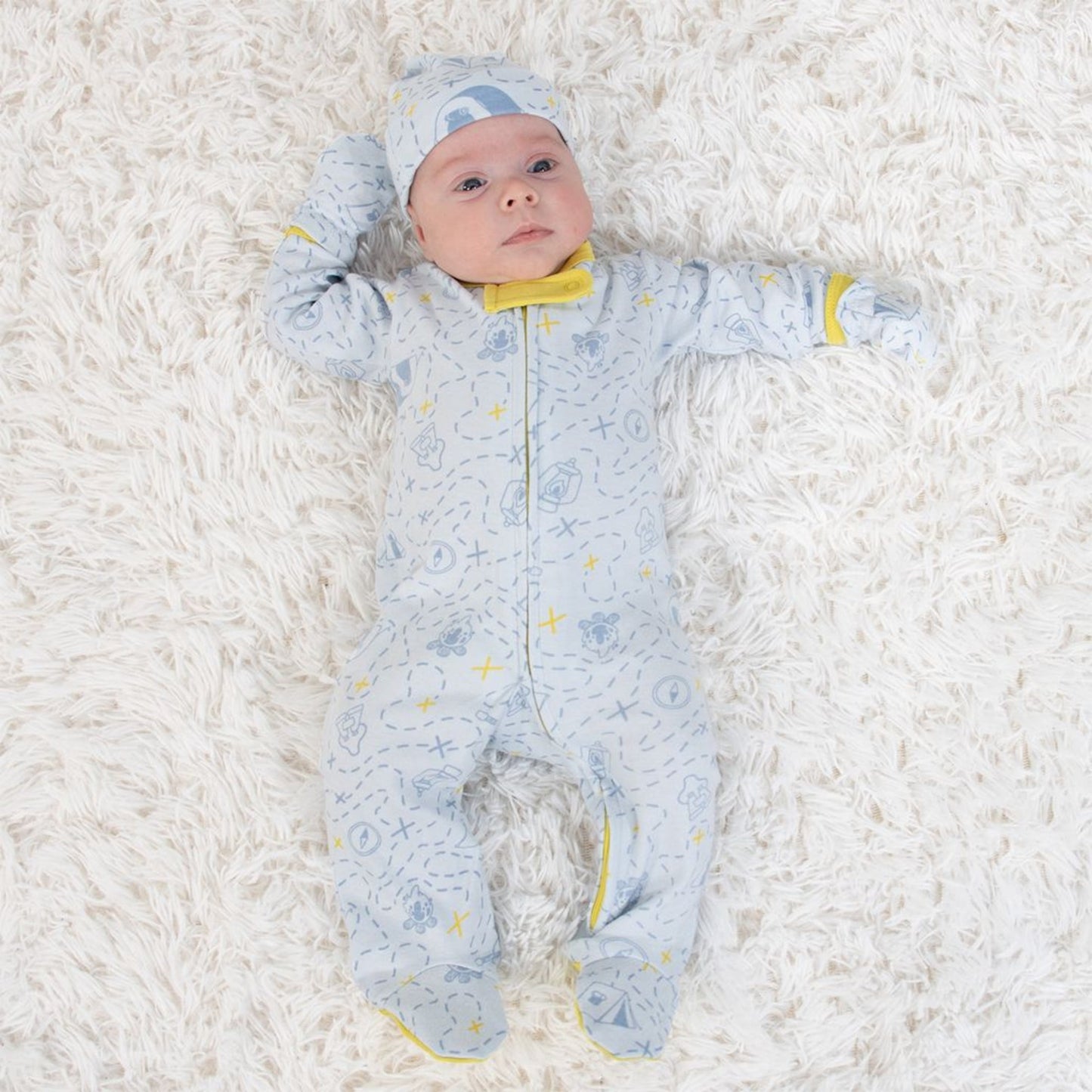The Peanutshell Newborn Baby Layette Gift Set for Baby Boys, Happy Camper, 30 Essential Pieces, 0-3 Months