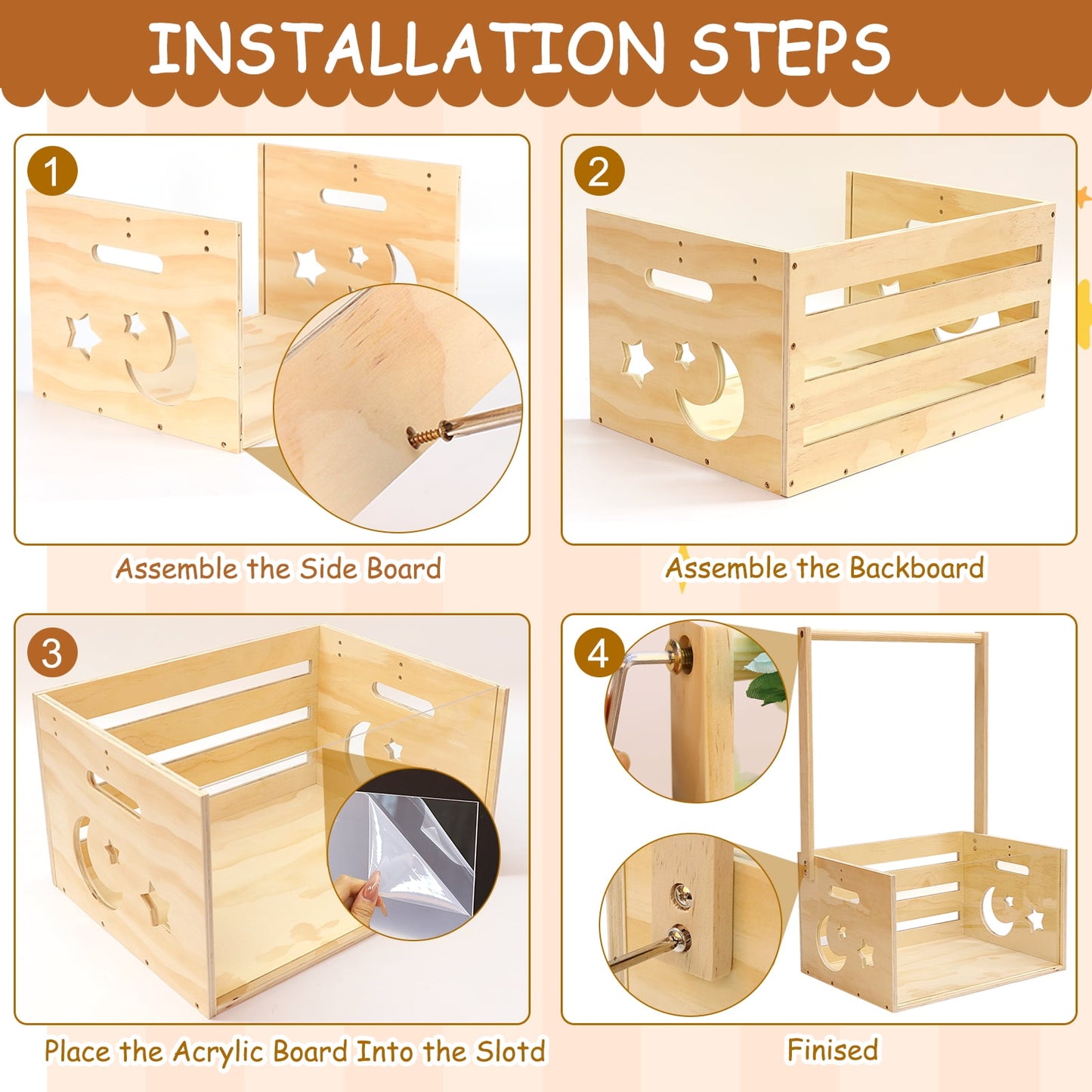 Baby Shower Crate Closet with Acrylic Clear Front Panel, Wood Shower Basket for New Baby Gift