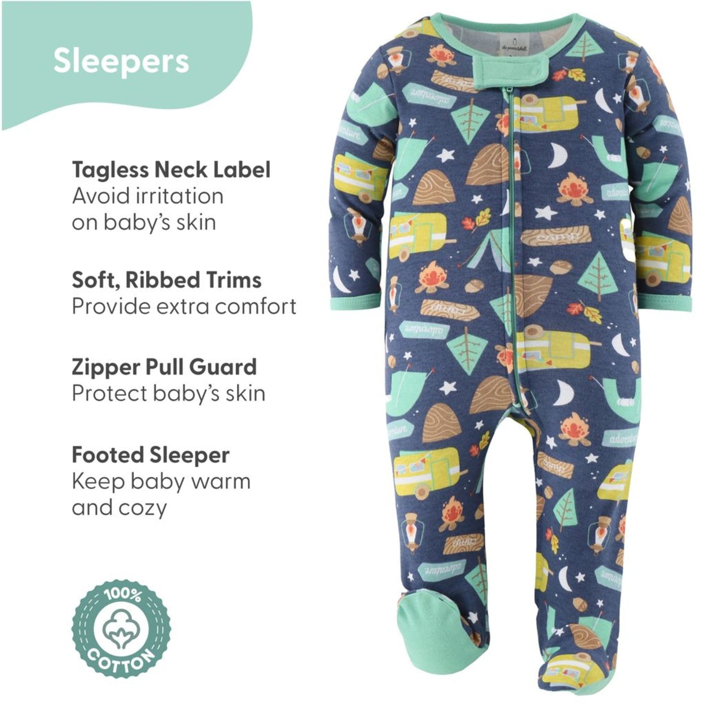 The Peanutshell Newborn Baby Layette Gift Set for Baby Boys, Happy Camper, 30 Essential Pieces, 0-3 Months