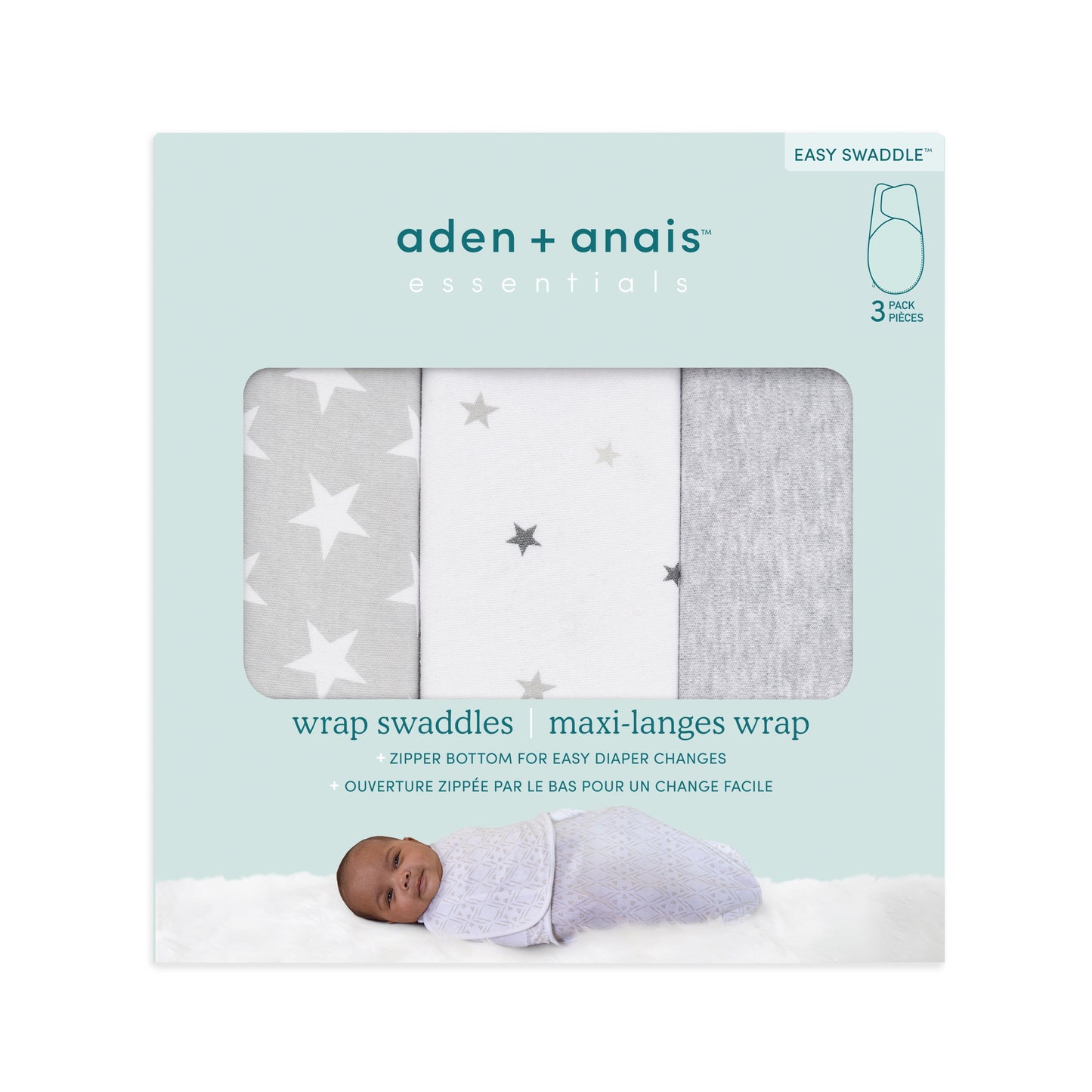 aden + anais essentials twinkle - easy swaddle wraps, 0-3M, 3pk