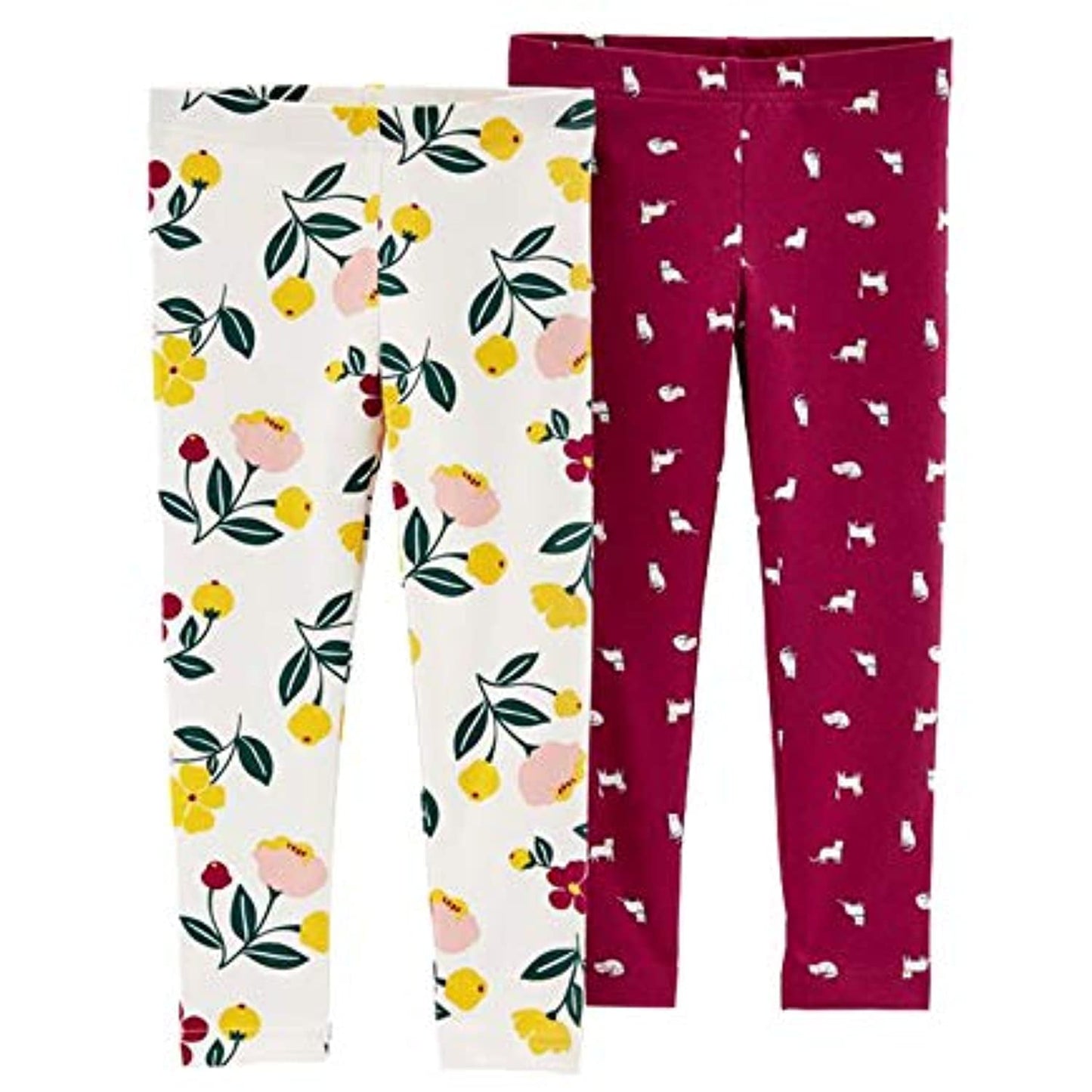 Carter's Girls' 2-Pack Leggings (Burgundy/Cats Flowers, 3M)