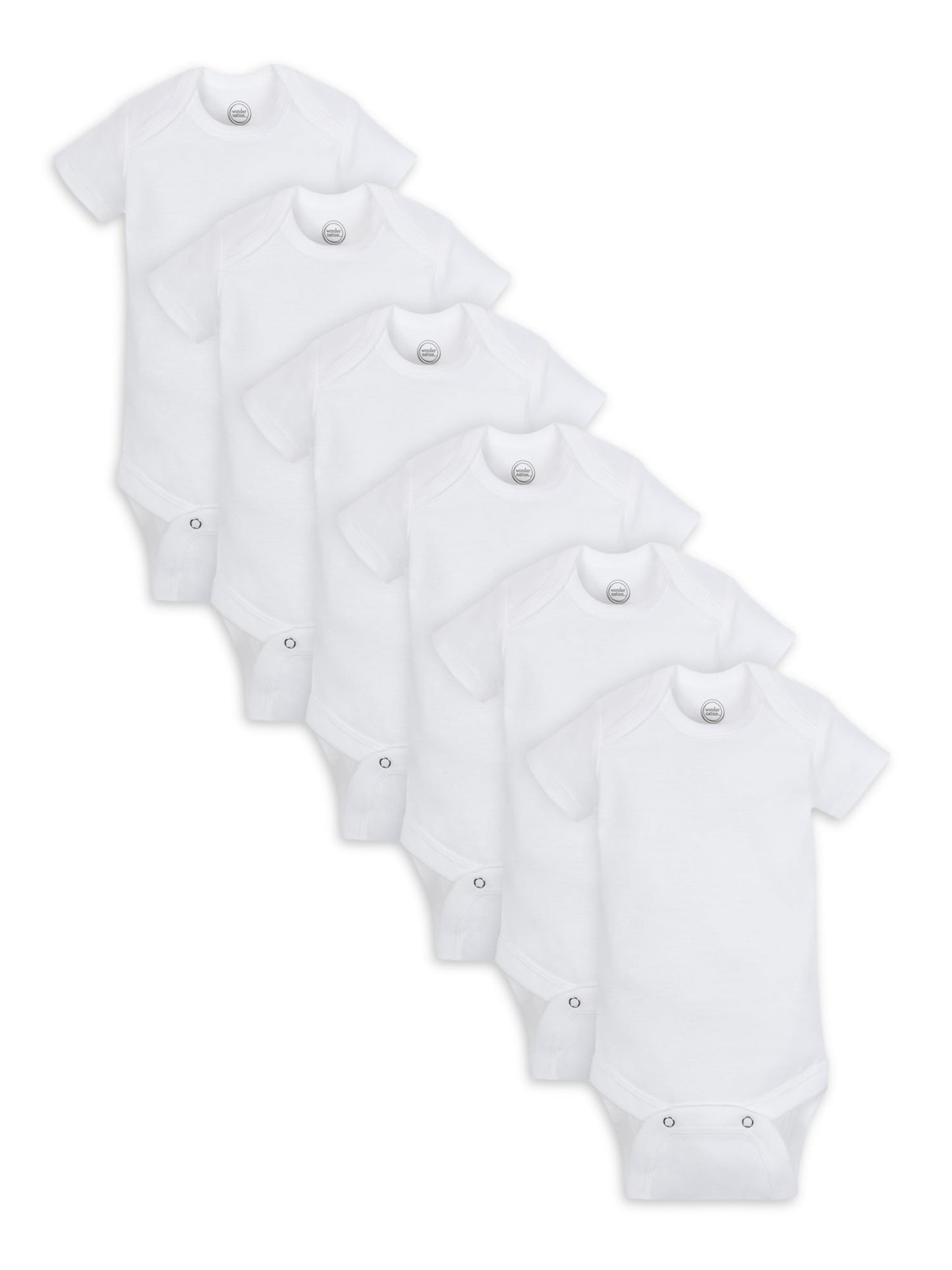 Wonder Nation Baby Boy or Girl Unisex White Short Sleeve Bodysuits, 6-Pack (Newborn-24M)