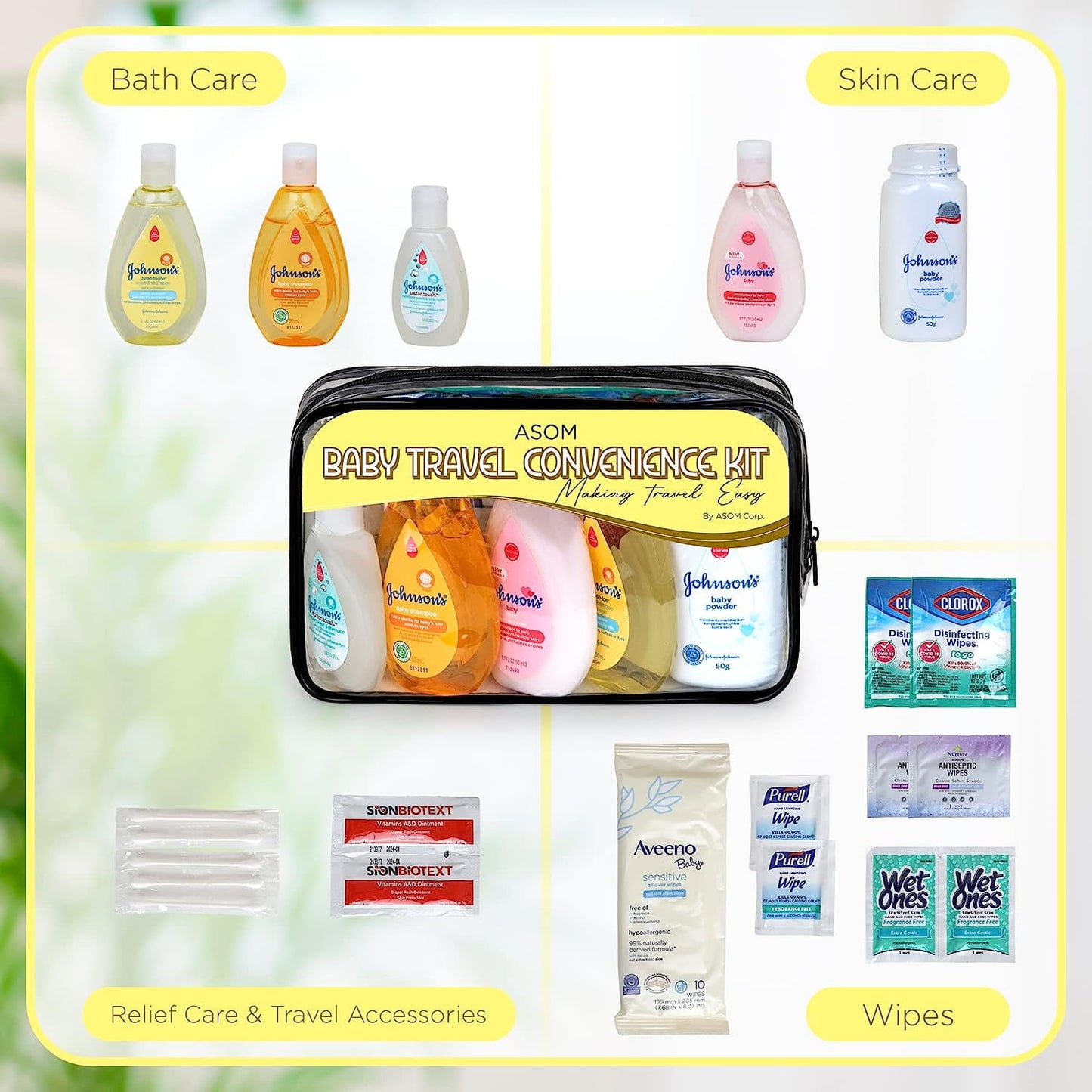 Asom Baby Travel Convenience Kit TSA-Compliant Toiletries Set, Unisex, 10pc