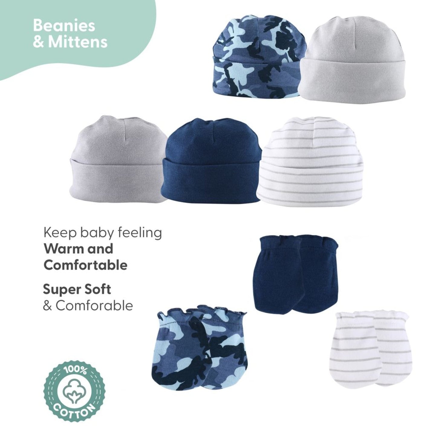 The Peanutshell Newborn Baby Layette Gift Set for Boys, Shower Gift Essentials, Blue Camo