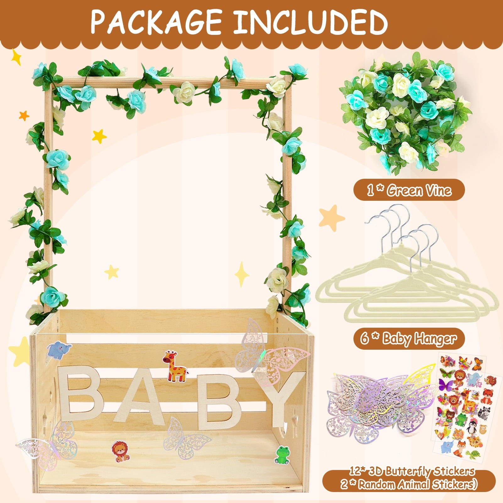 Baby Shower Crate Closet with Acrylic Clear Front Panel, Wood Shower Basket for New Baby Gift