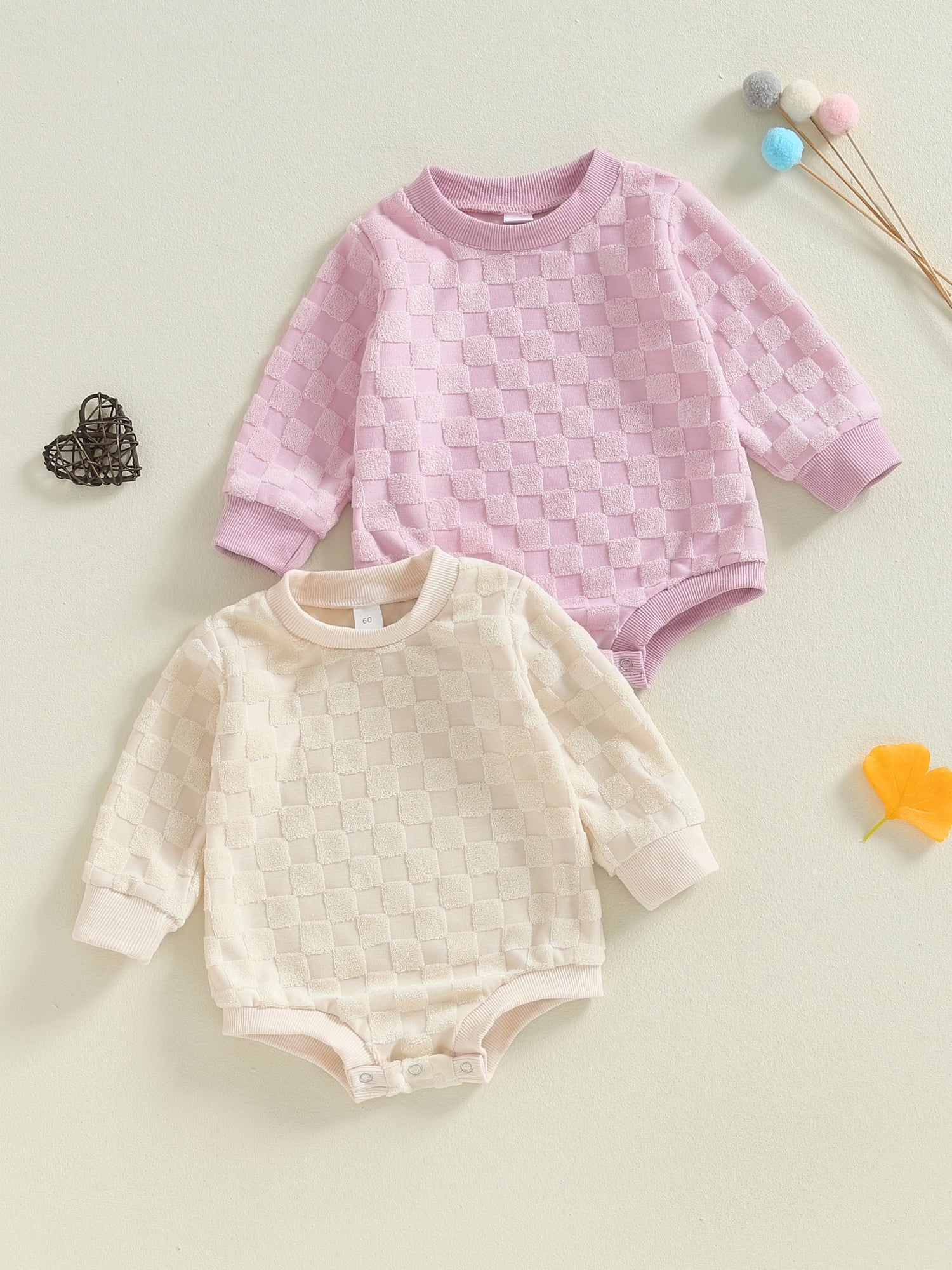 Baby Boys Girls Casual Romper Long Sleeve Checkerboard Bodysuit Sweatshirt Newborn Infant Fall Playsuit