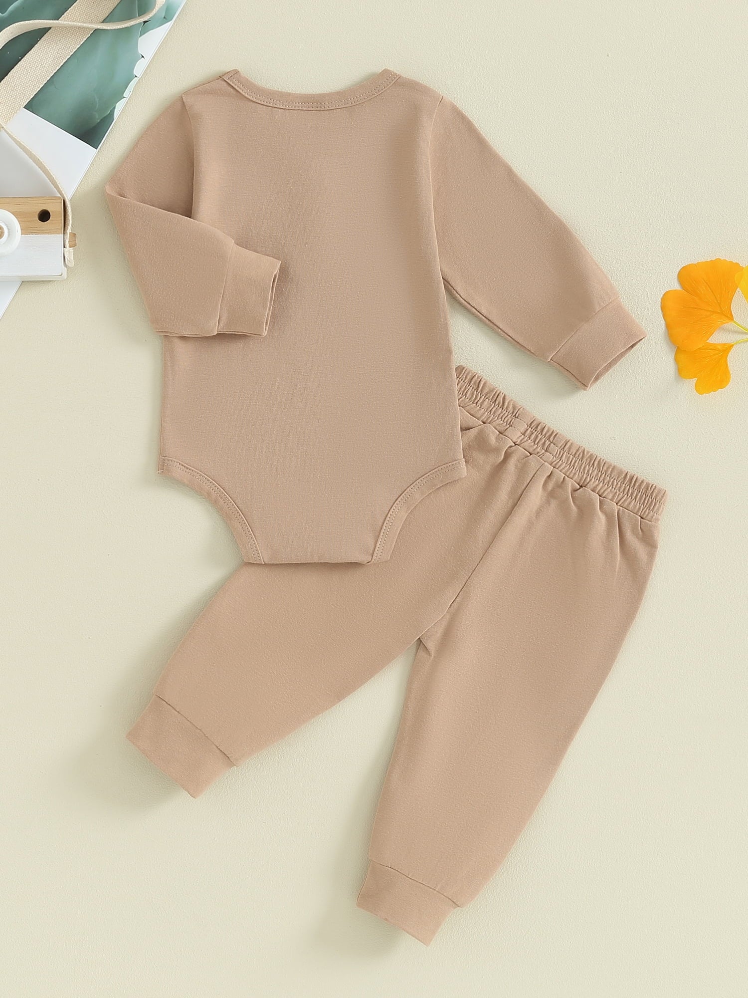 FEORJGP Infant Boys 2PCS Outfit Newborn Baby Long Sleeve Bodysuit Crew Neck Button Romper Solid Color Pants Sets for Toddler Fall Loose Casual Clothes Set
