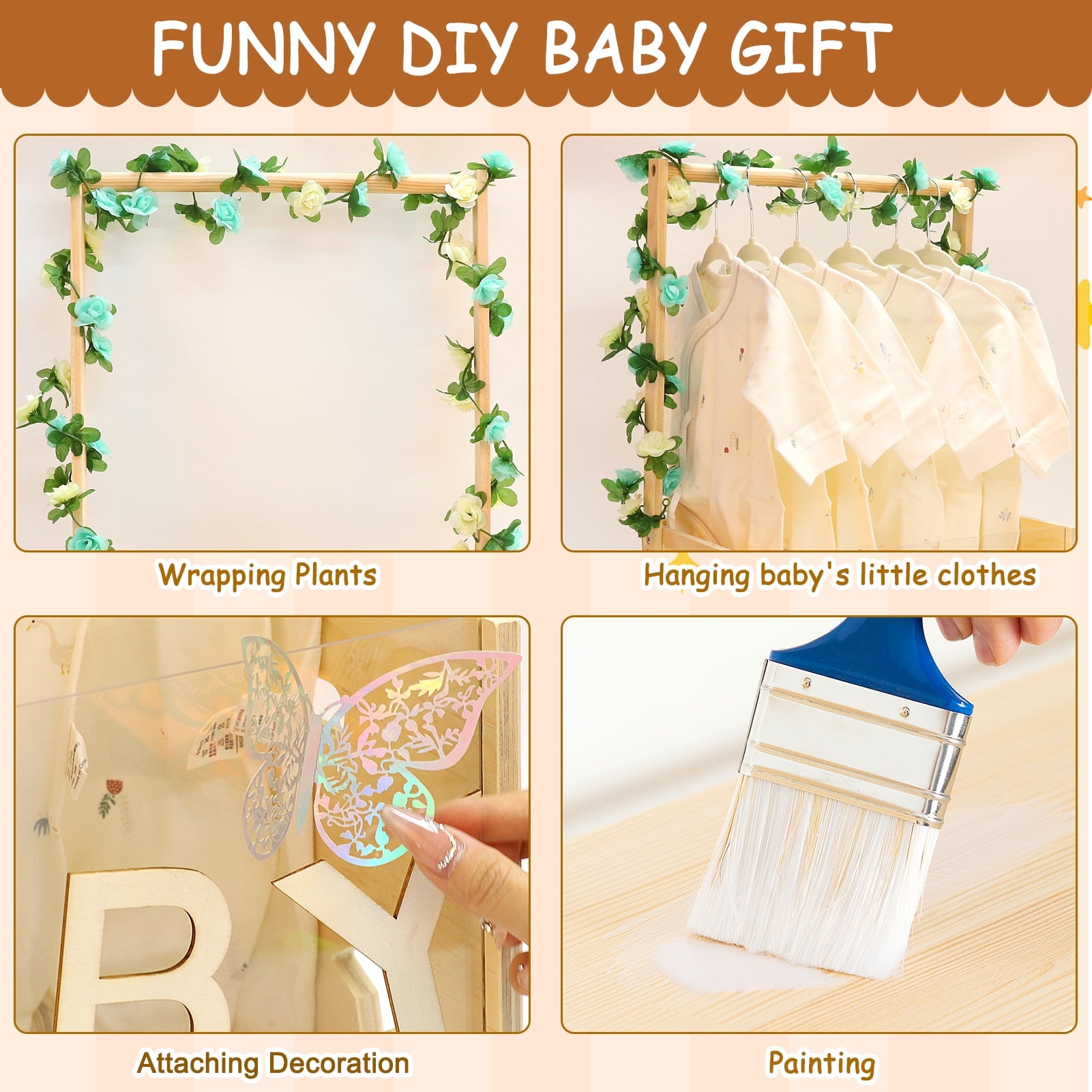 Baby Shower Crate Closet with Acrylic Clear Front Panel, Wood Shower Basket for New Baby Gift