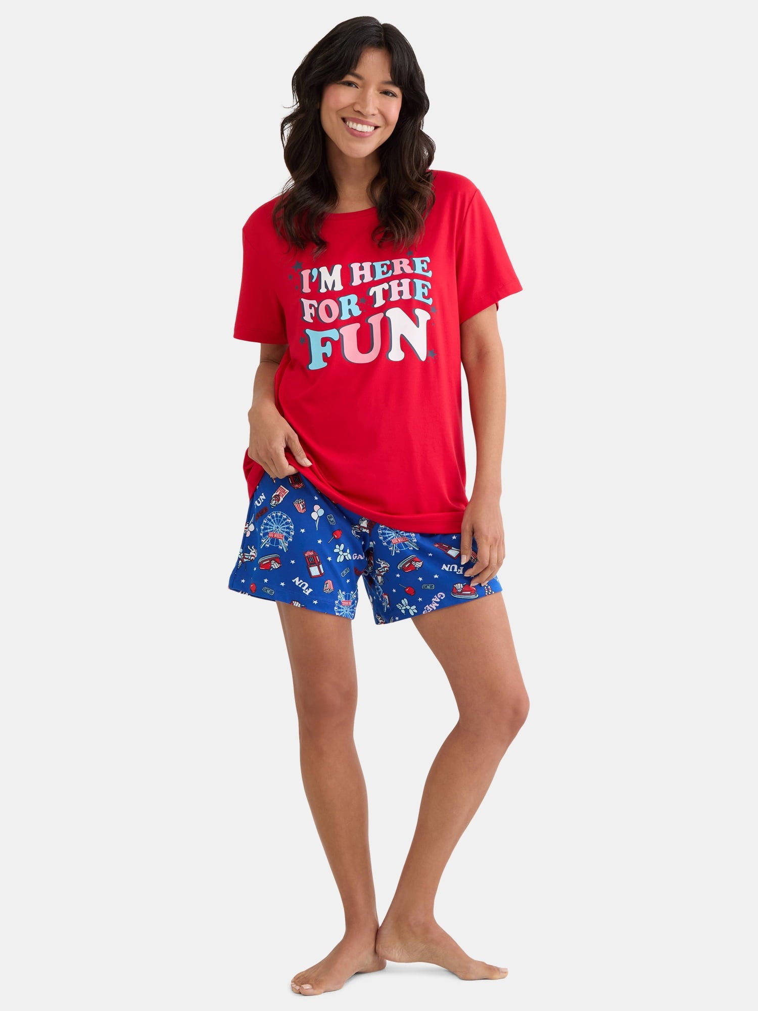 Summer Women's Americana Matching Family Sleepwear Top and Shorts Pajama Set from Way to Celebrate, 2-Piece, Sizes S-3X