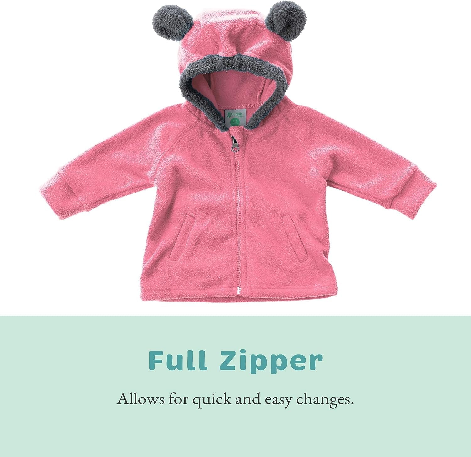 Cuddle Club Fleece Hoodie Jacket Winter Baby Clothes, Bear Pink 3-6 Mos
