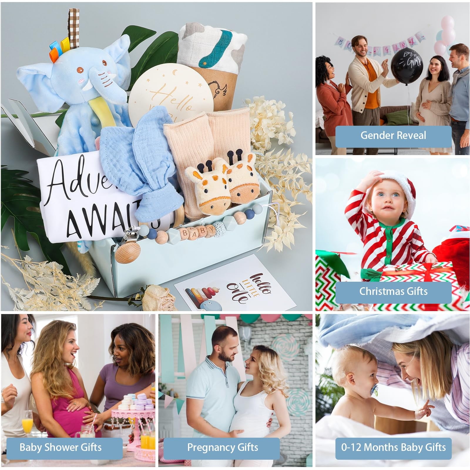 Baby Boy Gifts, Newborn Baby Gifts, Baby Gifts for Boys,Baby Boy Gift Basket,Unique Baby Gifts Basket Essential Stuff,Gender Reveal Gifts, Baby Swaddle Blanket