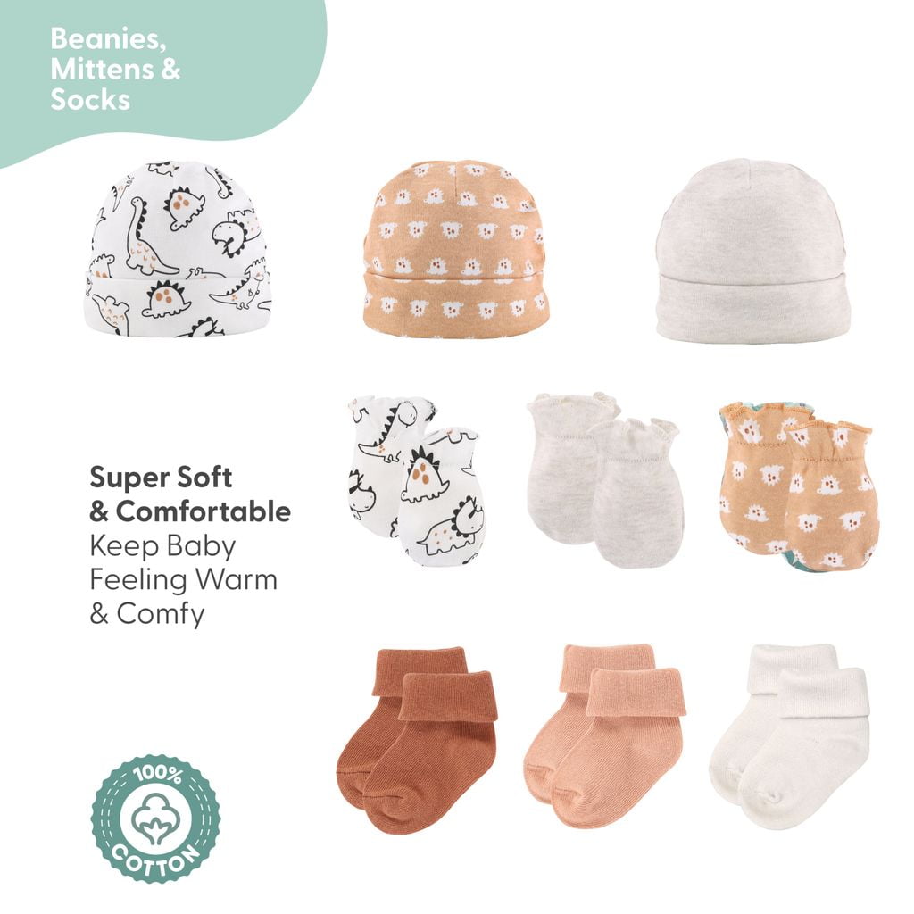 The Peanutshell Newborn Layette Gift Set for Baby Boys or Girls, Tiny Dino, 16 Essential Pieces,0-3 Months