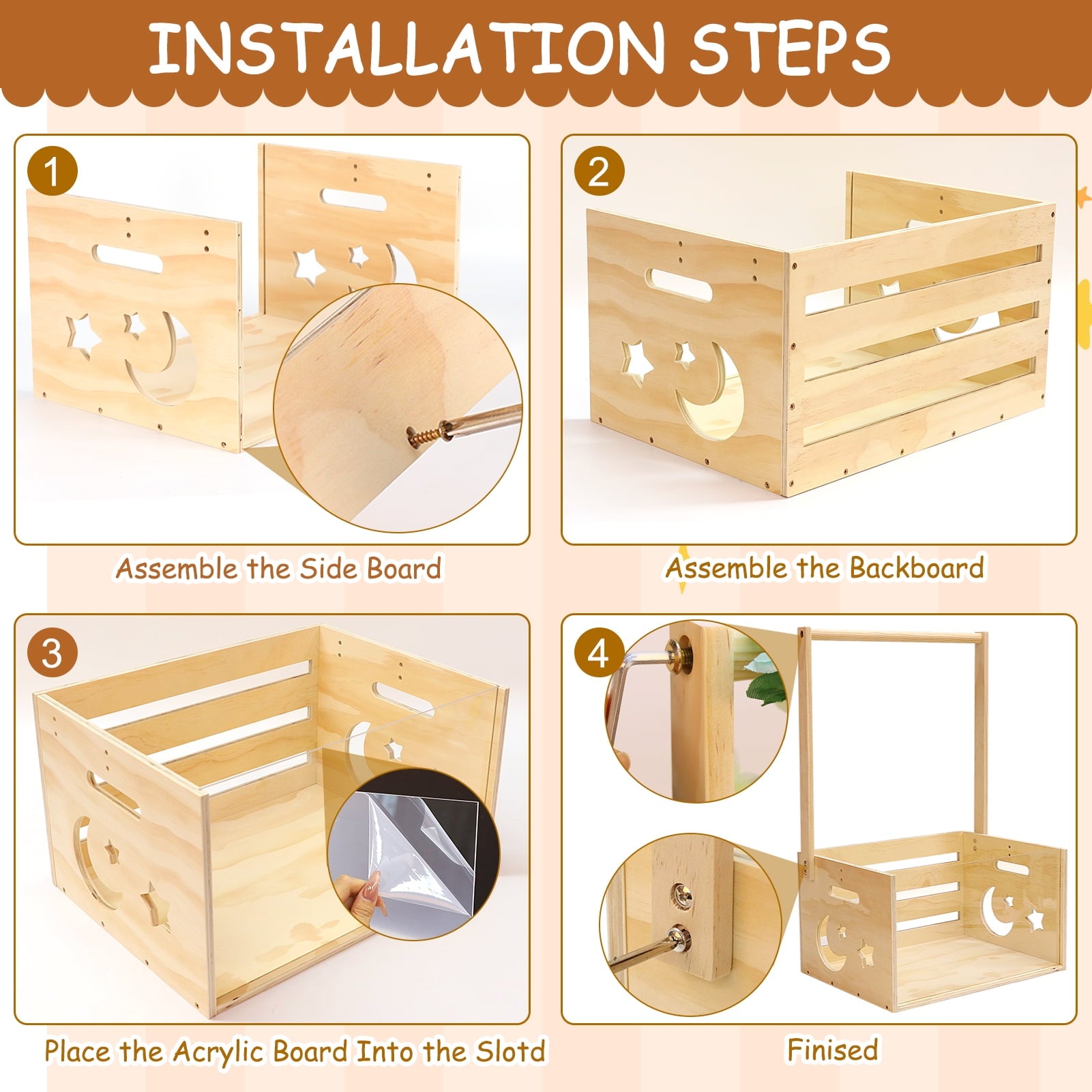 Baby Shower Crate Closet with Acrylic Clear Front Panel, Wood Shower Basket for New Baby Gift