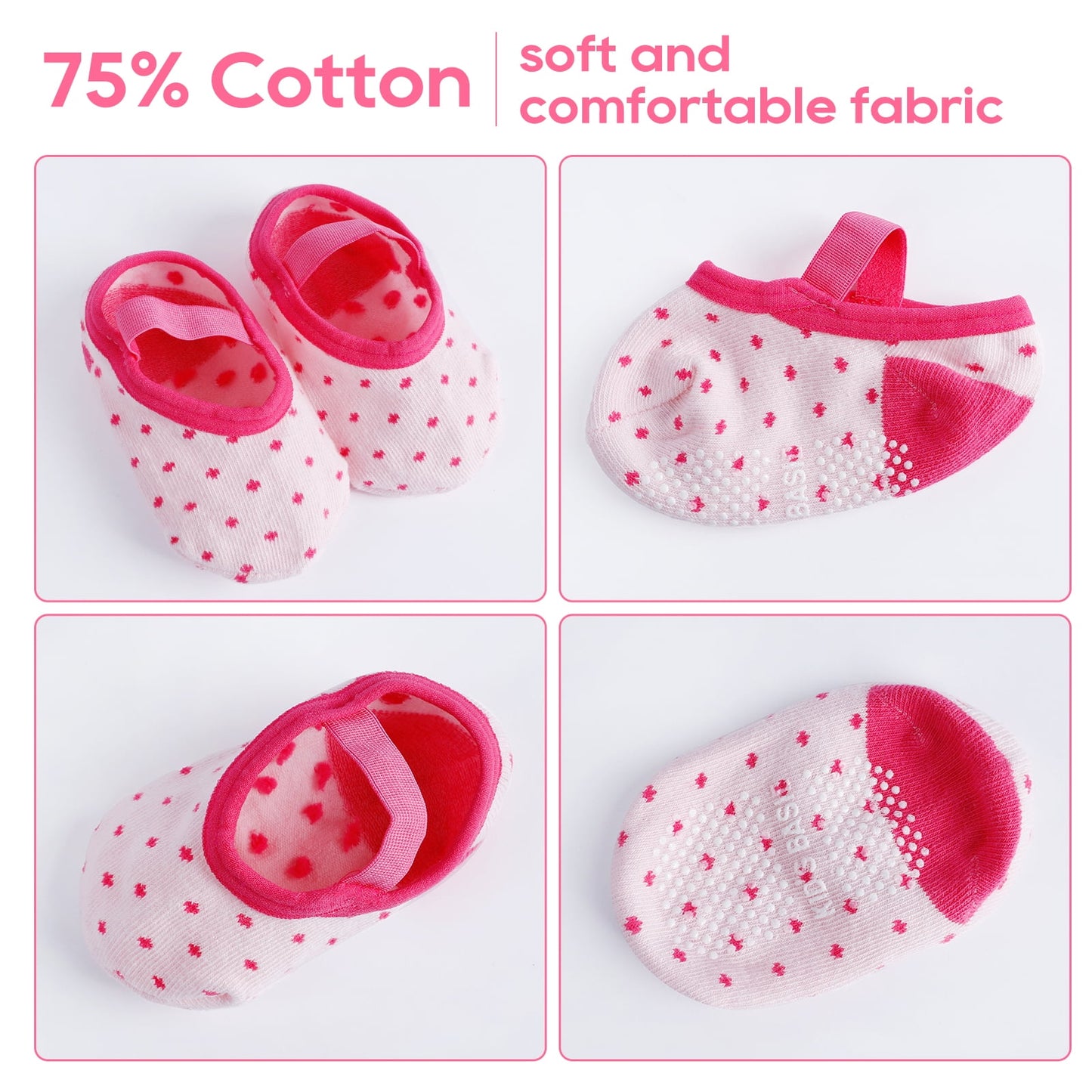 Cunina Non Slips Socks for Toddler Anti Slip Baby Sock Non Skid Socks Cute for 8-36 Months Infants Girls Low Cut 6 Pairs