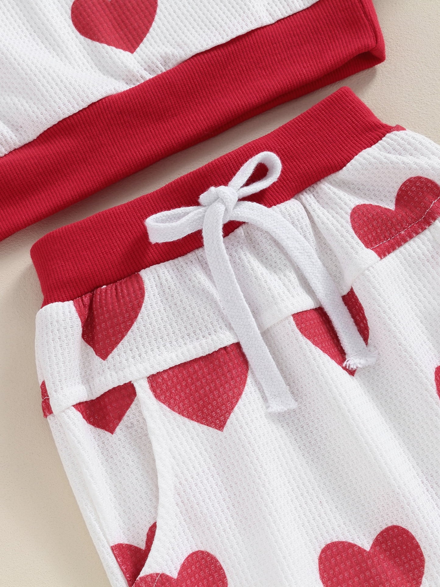 Toddler Boys Girls Fall Outfits Heart Print Long Sleeve Waffle Sweatshirts and Long Pants 2Pcs Valentine's Day Clothes Set