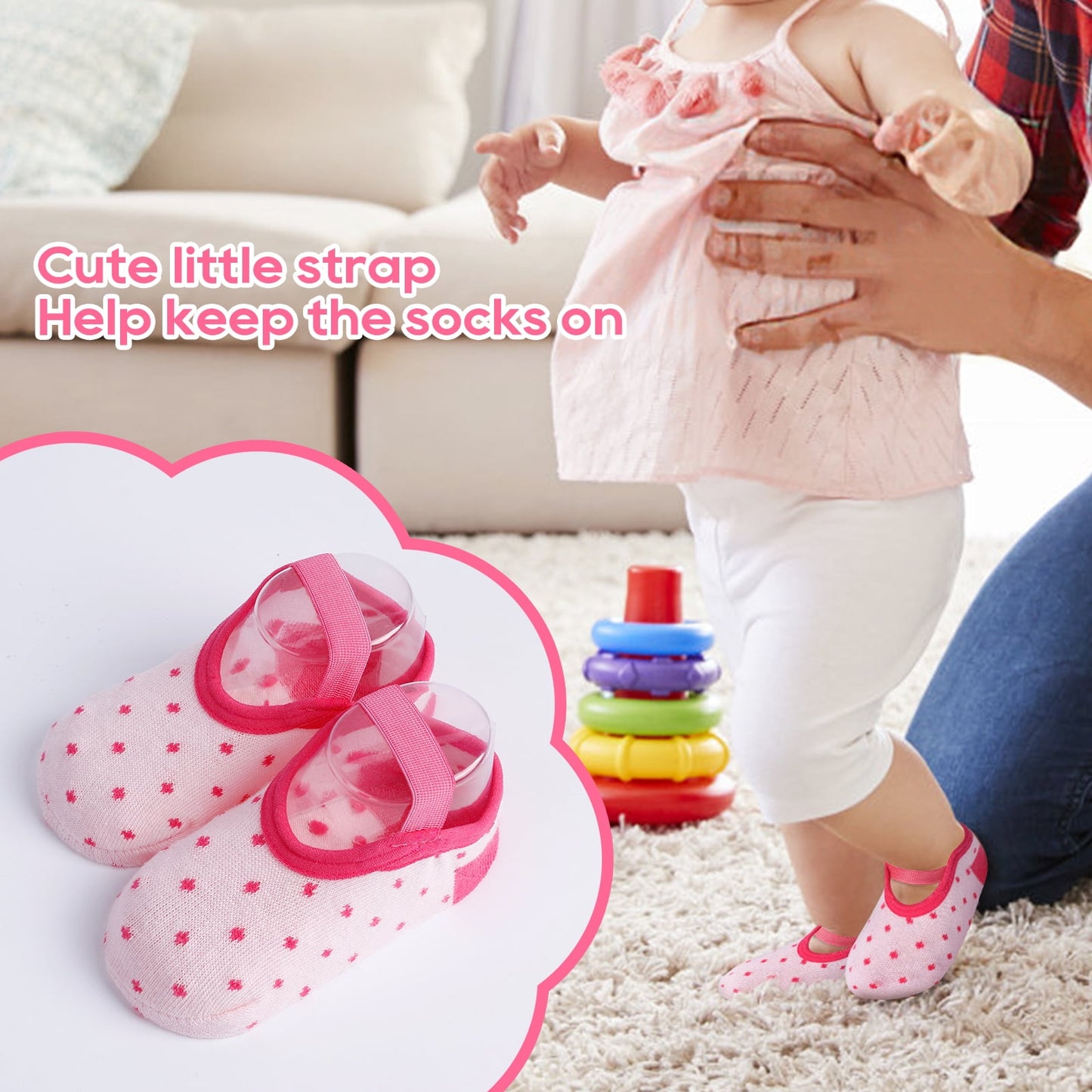 Cunina Non Slips Socks for Toddler Anti Slip Baby Sock Non Skid Socks Cute for 8-36 Months Infants Girls Low Cut 6 Pairs