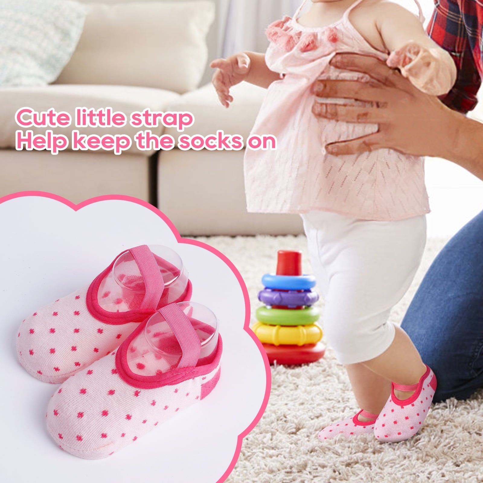 Cunina Non Slips Socks for Toddler Anti Slip Baby Sock Non Skid Socks Cute for 8-36 Months Infants Girls Low Cut 6 Pairs