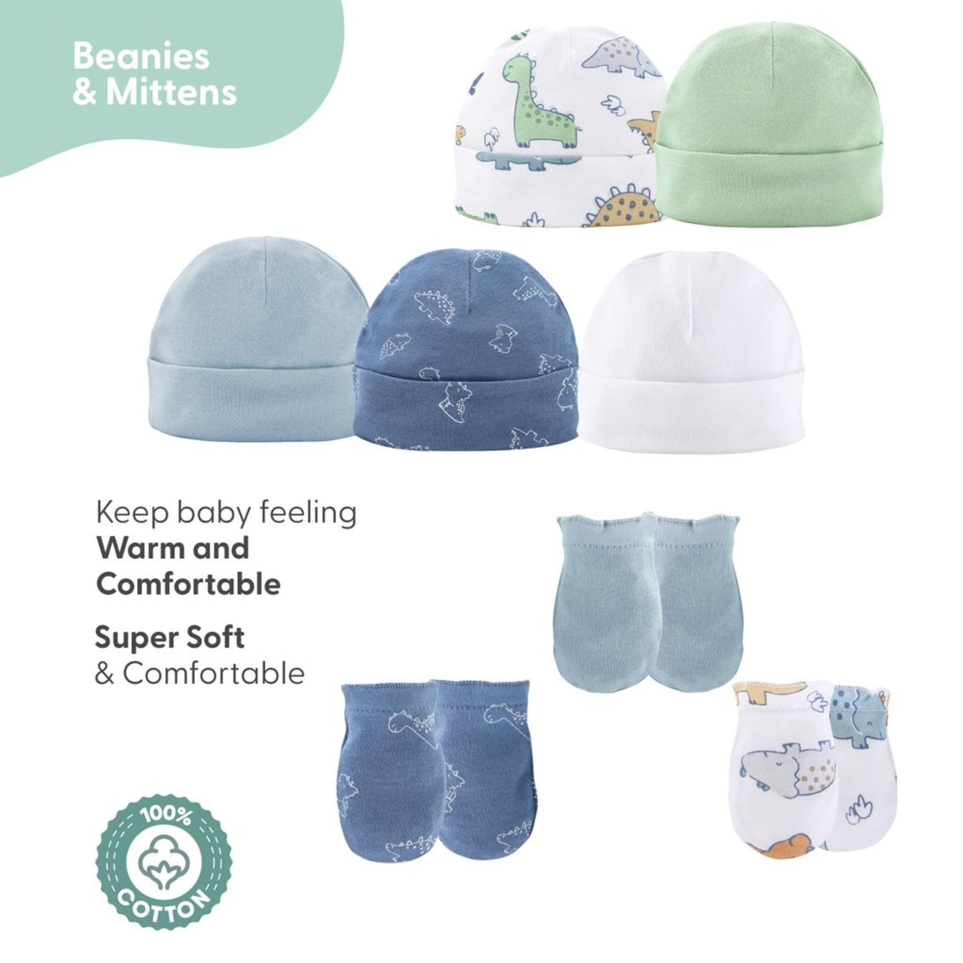 The Peanutshell Newborn Layette Gift Set for Baby Boys or Baby Girls, 23 Essential Pieces, Dino, 0-3 Months