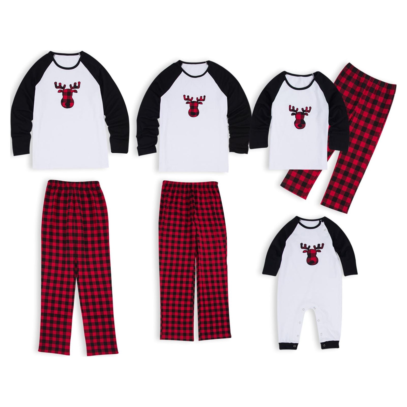 PatPat Christmas Pajamas Plaid Deer Family Matching Women Pajamas Sets for Men Baby Kids Girls Boys, Black/White, 6-7 Years