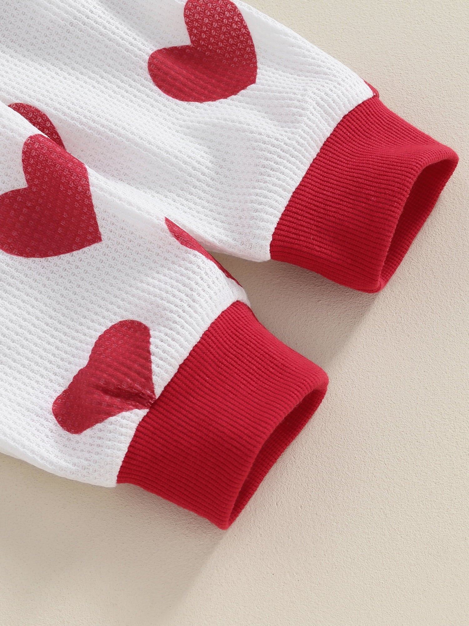 Toddler Boys Girls Fall Outfits Heart Print Long Sleeve Waffle Sweatshirts and Long Pants 2Pcs Valentine's Day Clothes Set