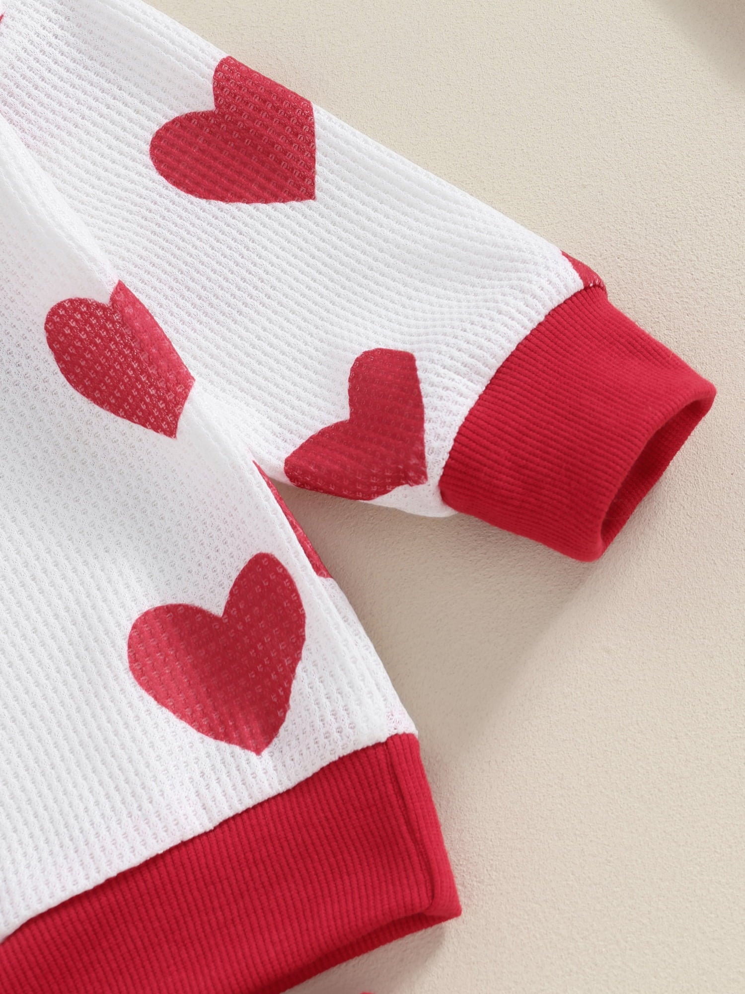Toddler Boys Girls Fall Outfits Heart Print Long Sleeve Waffle Sweatshirts and Long Pants 2Pcs Valentine's Day Clothes Set