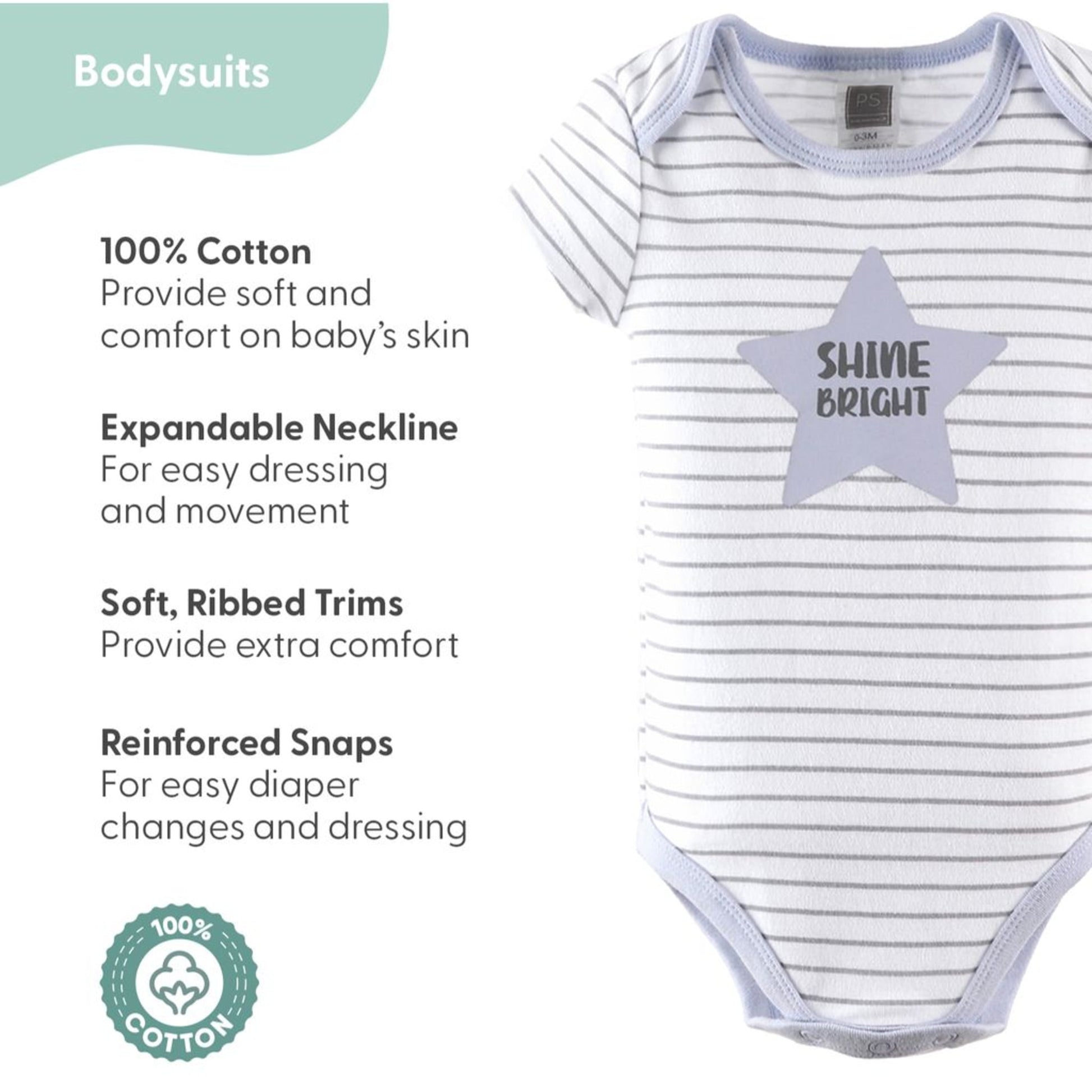 The Peanutshell Newborn Baby Layette Gift Set for Baby Boys or Girls, Shower Gift Essentials, Blue, Grey Celestial