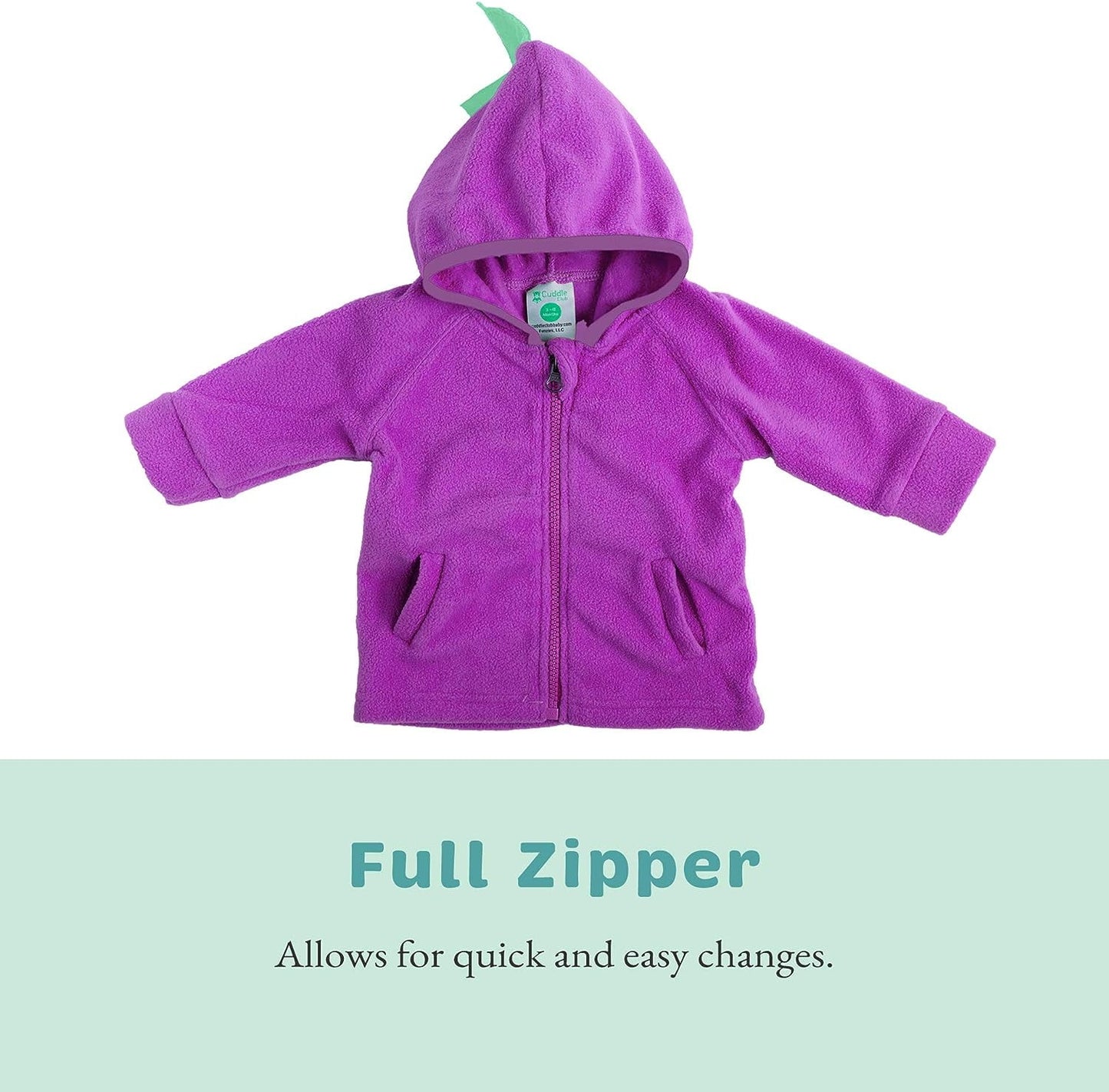 Cuddle Club Fleece Hoodie Jacket Winter Baby Clothes, Dino Purple Green 3-6 Mos