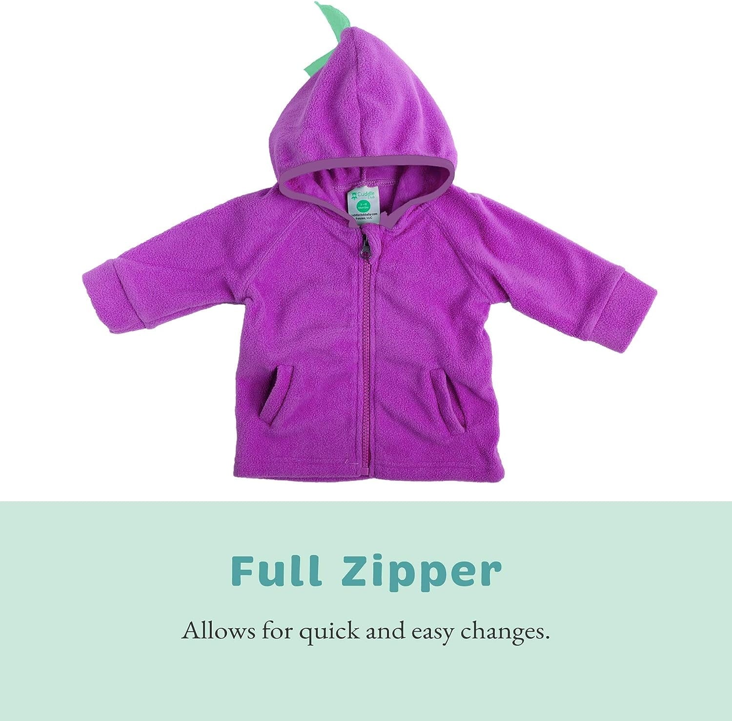 Cuddle Club Fleece Hoodie Jacket Winter Baby Clothes, Dino Purple Green 3-6 Mos