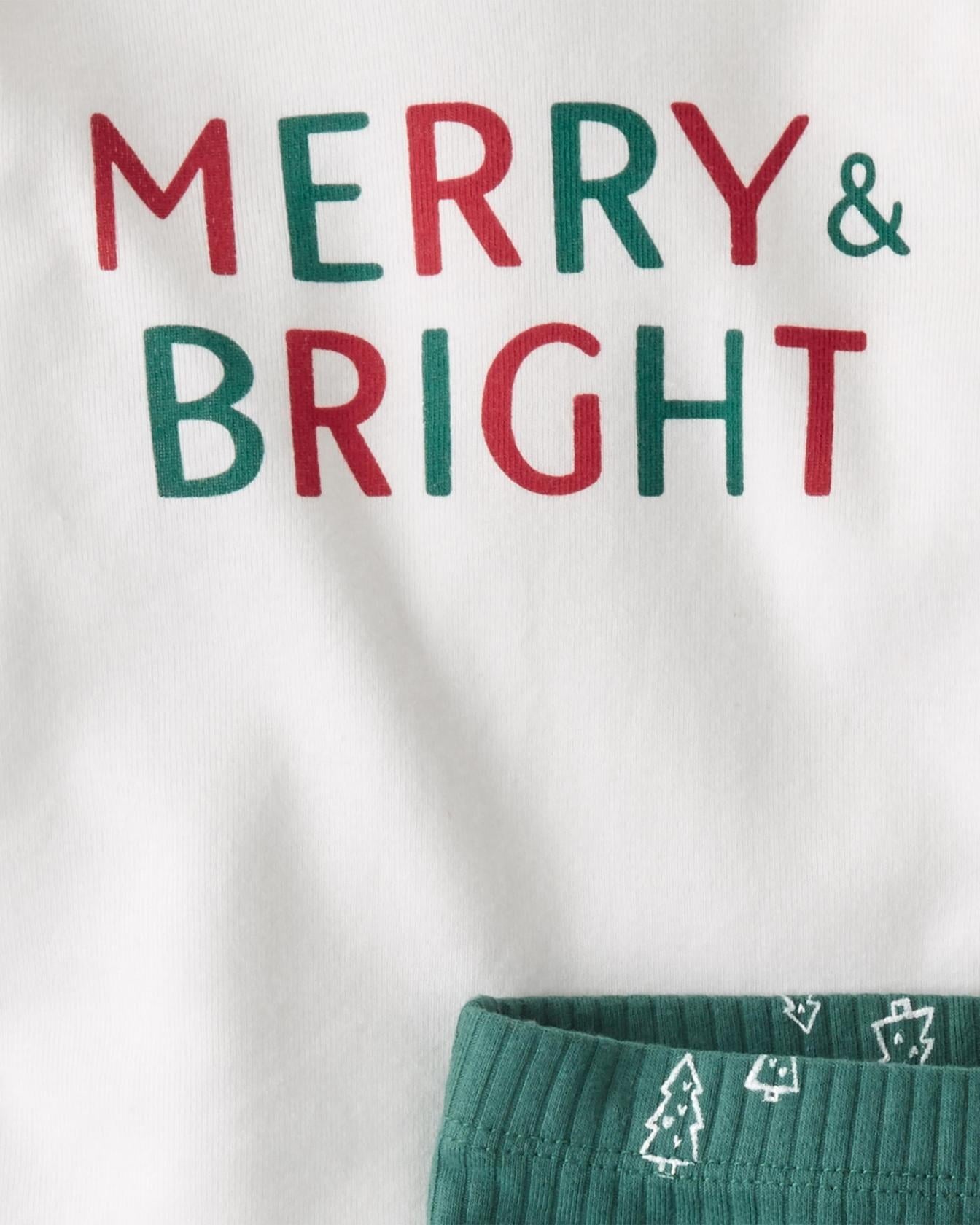Baby Organic Cotton 'Merry & Bright' Bodysuit and Pants Set, Green/White 6M