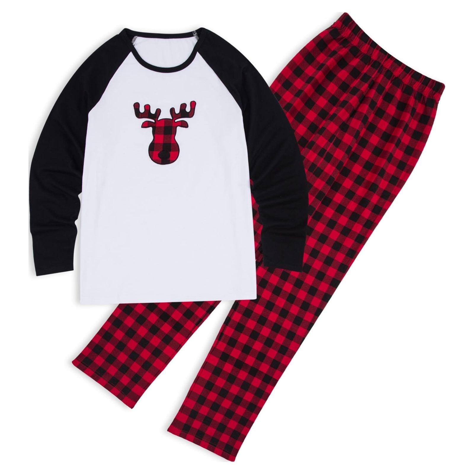 PatPat Christmas Pajamas Plaid Deer Family Matching Women Pajamas Sets for Men Baby Kids Girls Boys, Black/White, 6-7 Years
