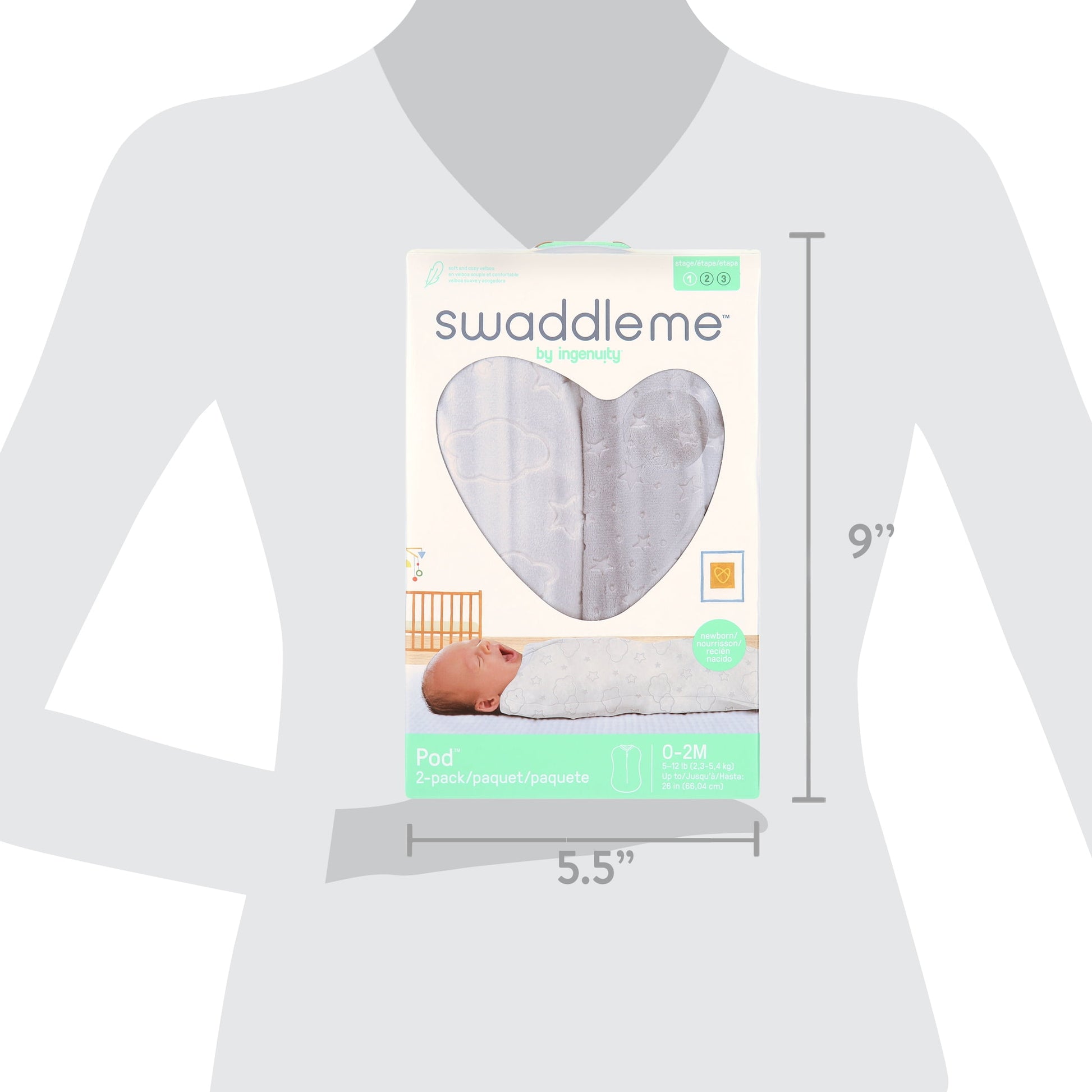 SwaddleMe by Ingenuity Velboa Pod - Newborn, 0-2 Months, Clouds & Stars, 2-Pack