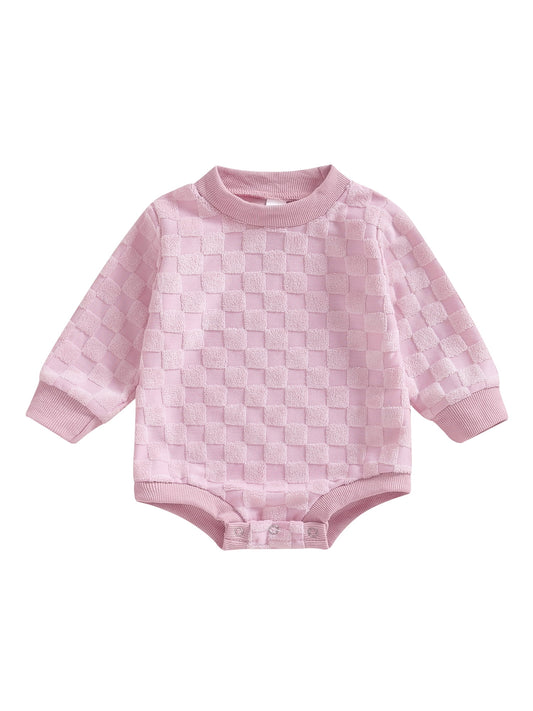 Baby Boys Girls Casual Romper Long Sleeve Checkerboard Bodysuit Sweatshirt Newborn Infant Fall Playsuit