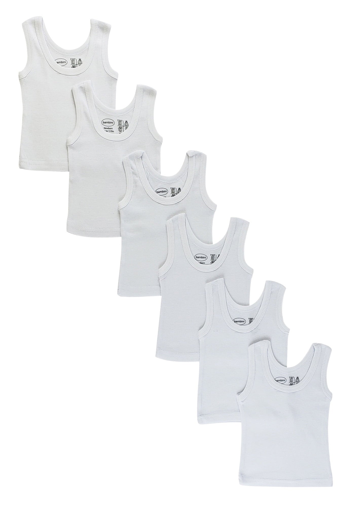Bambini Baby Unisex White Rib Knit Sleeveless 6-Pack Tank Tops NB