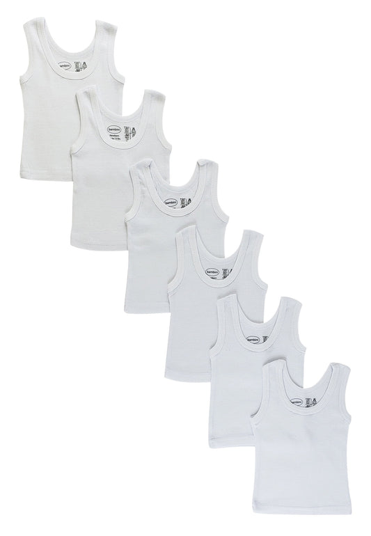 Bambini Baby Unisex White Rib Knit Sleeveless 6-Pack Tank Tops NB