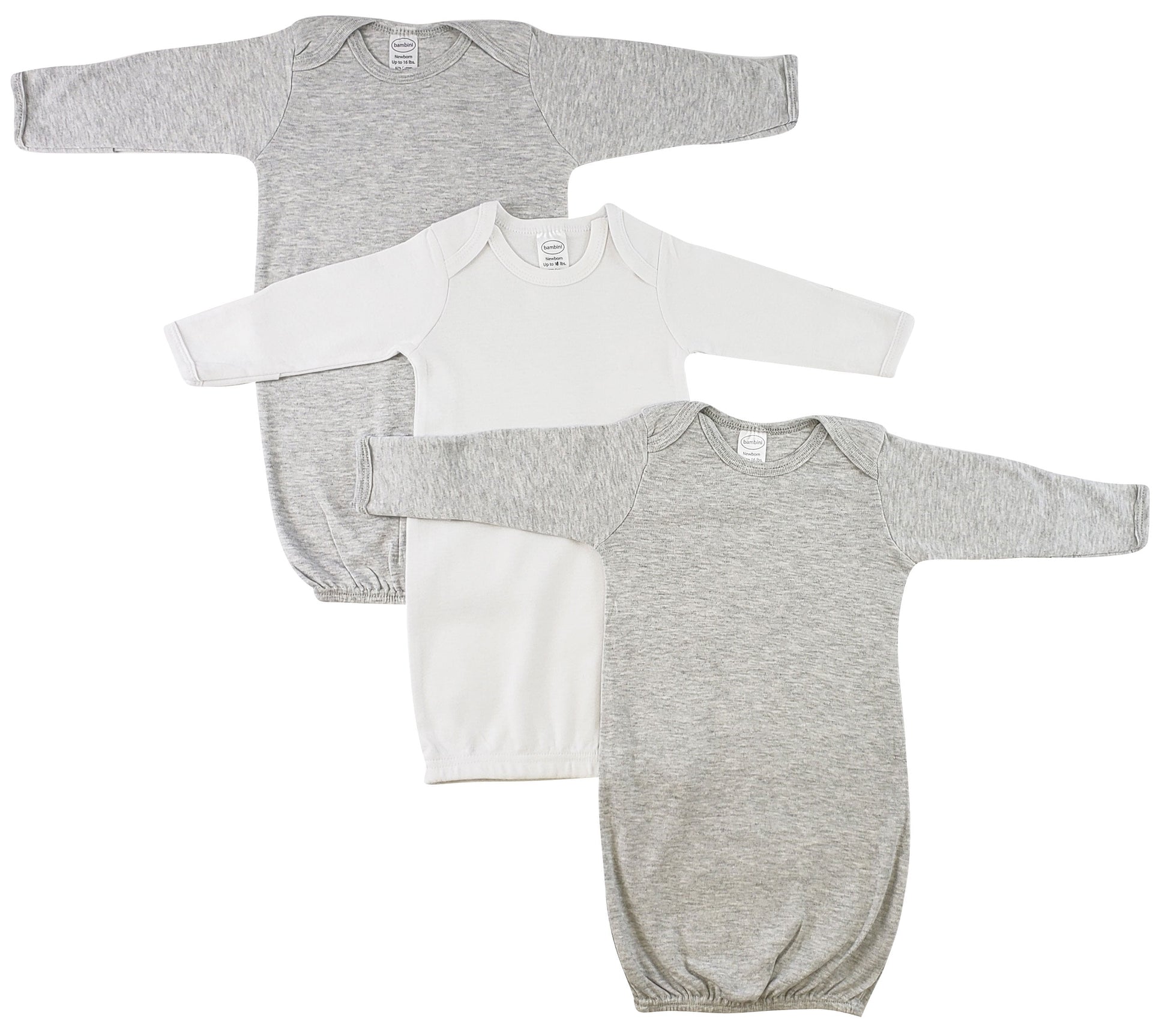 Bambini Newborn Baby Cotton Lap Shoulder Gowns Set, 3-Piece
