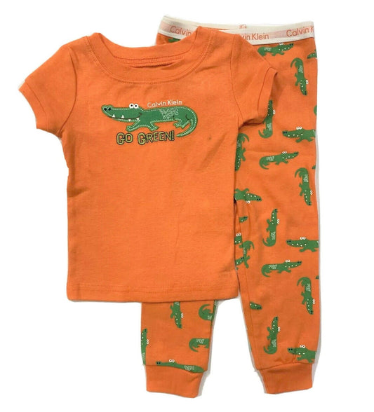 CALVIN KLEIN PAJAMA BOYS - GO GREEN ALIGATOR SZ 18 MONTHS - SET SLEEPWEAR