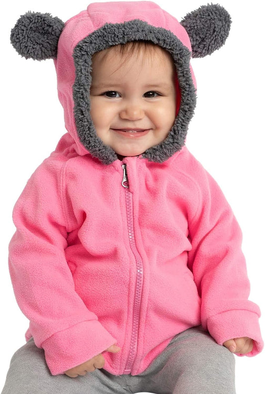 Cuddle Club Fleece Hoodie Jacket Winter Baby Clothes, Bear Pink 3-6 Mos