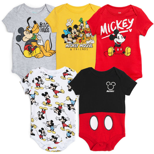 Disney Mickey Mouse Infant Baby Boys 5 Pack Bodysuits Newborn to Infant