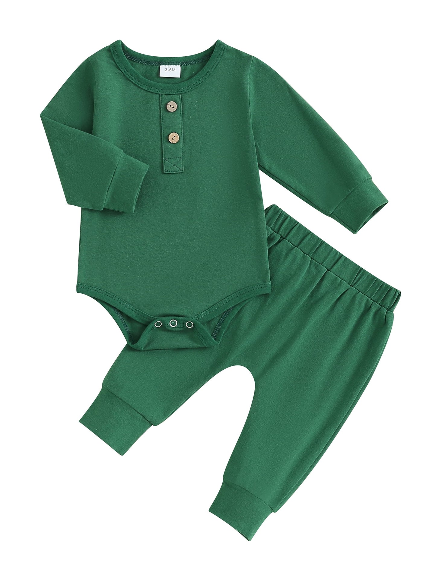 FEORJGP Infant Boys 2PCS Outfit Newborn Baby Long Sleeve Bodysuit Crew Neck Button Romper Solid Color Pants Sets for Toddler Fall Loose Casual Clothes Set