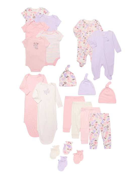 Garanimals Newborn Baby Girl Shower Gift Set, Floral Multi, 9 Months, 20-Piece