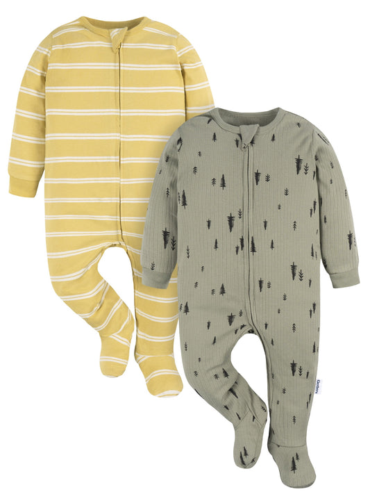 Gerber Baby Boy Sleep ´N Play Footed Cotton Pajamas, 2-Pack, Sizes Newborn - 3/6 Months
