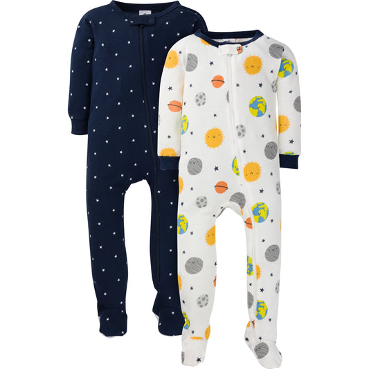 Gerber Baby Boy Snug Fit Footed Cotton Pajamas, 2 Pack Sizes 0-3 Months - 5T