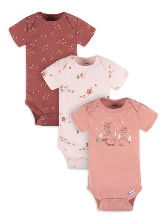 Gerber Baby Girl Short Sleeve Bodysuits, 3-Pack, Sizes Preemie - 12 Months