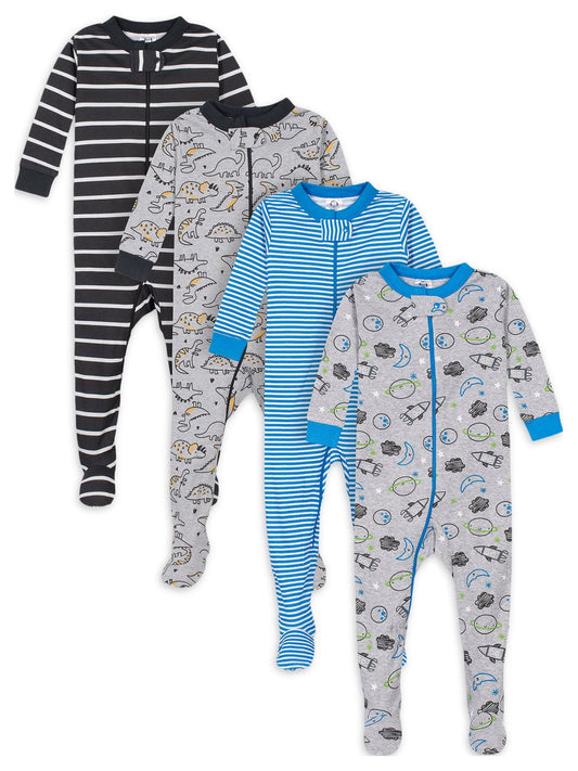 Gerber Baby & Toddler Neutral Snug Fit Footed Cotton Pajamas, 4-Pack, Sizes 0/3 Months-5T