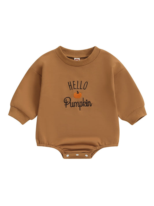 Newborn Baby Girls Boys Halloween Romper Long Sleeve Pumpkin Embroidery Casual Playsuit Fall Sweatshirt