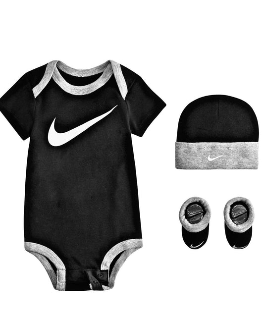 Nike Baby Hat, Bodysuit and Booties 3-Piece Gift Box Set, Black 6-12M