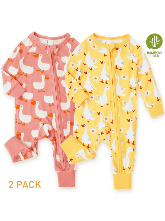 PatPat Bamboo Baby Pajamas Baby Girl Gifts Snug Fit Zipper Long-Sleeved Baby Bodysuits Sleepwear,2Pack,0-24 Months